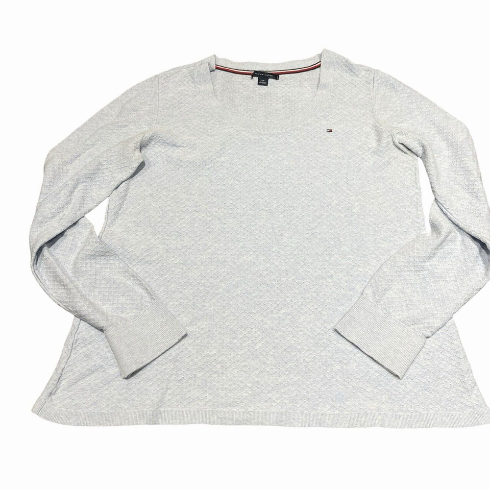 Tommy Hilfiger Womens Scoop Neck Cable Knit Sweater Light Blue Small Flawed READ